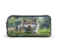 AQRJLPM Trousse à crayons avec motif loup sur l'herbe - Grande capacité - Simple - Portable - Esthétique - Fermeture éclair