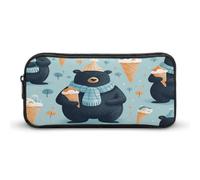 AQRJLPM Trousse à crayons avec motif ourson d'hiver - Grande capacité - Simple - Portable - Esthétique - Fermeture éclair