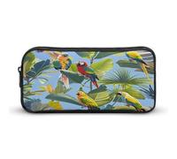 AQRJLPM Trousse à crayons avec motif plantes tropicales et perroquets - Grande capacité - Simple - Portable - Esthétique - Fermeture éclair