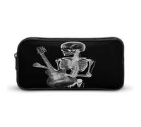 AQRJLPM Trousse à crayons avec motif tête de mort et squelette jouant de la guitare, grande capacité, simple et portable, esthétique, fermeture éclair