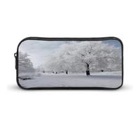 AQRJLPM Trousse à crayons blanche avec motif arbre de neige - Grande capacité - Simple - Portable - Esthétique - Fermeture éclair