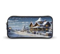 AQRJLPM Trousse à crayons de grande capacité avec fermeture éclair - Motif scène heureuse de Noël et d'hiver