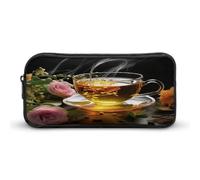 AQRJLPM Trousse à crayons de grande capacité avec motif tasse de thé - Pochette simple et esthétique à fermeture éclair