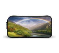 AQRJLPM Trousse à crayons Mountain Valley avec arc-en-ciel - Grande capacité - Simple - Portable - Esthétique - Fermeture éclair