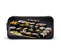 AQRJLPM Trousse à crayons noire à motif sushi japonais, grande capacité, simple et esthétique, avec fermeture éclair