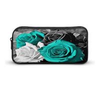 AQRJLPM Trousse à crayons noire blanche bleu sarcelle gris rose fleurs grande capacité simple pochette de marqueur portable esthétique fermeture éclair