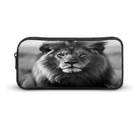AQRJLPM Trousse à crayons noire et blanche avec motif lion africain - Grande capacité - Simple - Portable - Esthétique - Fermeture éclair
