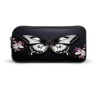 AQRJLPM Trousse à crayons noire et blanche avec motif papillon - Grande capacité - Simple - Portable - Esthétique - Fermeture éclair