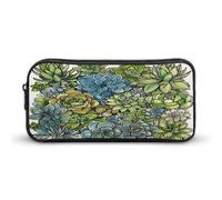 AQRJLPM Trousse à crayons verte avec image succulente - Grande capacité - Simple - Portable - Esthétique - Fermeture éclair