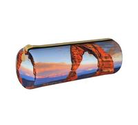 AQRJLPO Arches National Park Trousse à crayons ronde en cuir avec imprimé Parc national - Jolie trousse à crayons - Trousse de maquillage pour garçons et filles, blanc, Taille unique, Cartable