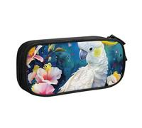 AQRJLPO Belle trousse à crayons avec imprimé cacatoès et fleurs pour garçons et filles, grande capacité, pour bureau, école, étudiants, papeterie, trousse à crayons avec 2 compartiments, noir, Noir