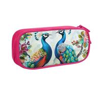 AQRJLPO Belle trousse à crayons avec imprimé fleurs de paon pour garçons et filles, grande capacité pour bureau, école, étudiants, papeterie, trousse à crayons avec 2 compartiments, noir, rose, Taille