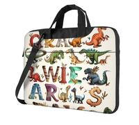 AQRJLPO Élégant sac d'apprentissage des lettres de l'alphabet avec imprimé dinosaures pour homme et femme, housse antichoc pour ordinateur portable, pour affaires, voyage, bureau, école, Noir , 15.6