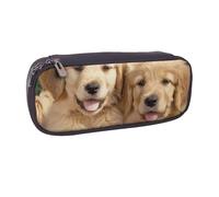 AQRJLPO Golden Retriever Trousse à crayons à rabat en cuir avec imprimé chiens chiots animaux domestiques jolie trousse à crayons trousse de maquillage de voyage cadeau pour étudiants, filles, garçons