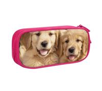 AQRJLPO Golden Retriever Trousse à crayons avec 2 compartiments pour garçons et filles Motif chiens et chiots Noir, rose, Taille unique, Cartable