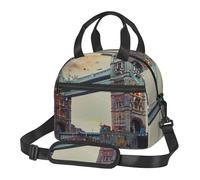 AQRJLPO Historic Old Tower Bridge London Sac à déjeuner isotherme avec bandoulière - Sac fourre-tout réutilisable pour le travail, l'école, le pique-nique, les voyages