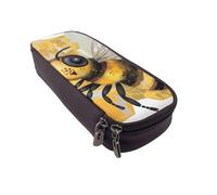AQRJLPO Honey Bee Trousse à crayons en cuir avec fermeture éclair - Fournitures scolaires étanches, trousse de maquillage de voyage, cadeau de papeterie pour étudiants, femmes, Noir , Taille unique