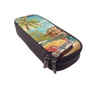 AQRJLPO Island of Cuba Trousse à crayons en cuir avec fermeture éclair - Fournitures scolaires étanches, trousse de maquillage de voyage, cadeau de papeterie pour étudiants, femmes, Noir , Taille