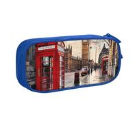 AQRJLPO Red Phone Booth London Street Prints Trousse à crayons pour garçons et filles Grande capacité pour bureau, école, étudiants, papeterie, trousse à crayons avec 2 compartiments, noir, bleu