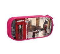 AQRJLPO Red Phone Booth London Street Prints Trousse à crayons pour garçons et filles Grande capacité pour bureau, école, étudiants, papeterie, trousse à crayons avec 2 compartiments, noir, rose