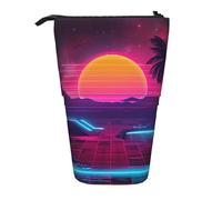 AQRJLPO Retrowave Trousse à crayons extensible avec impression d'images - Trousse de rangement extensible pour fournitures de voyage et maquillage - Pour l'école, le bureau, les voyages, Noir , Taille