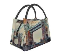 AQRJLPO Sac à déjeuner historique avec imprimé Old Tower Bridge de Londres pour homme et femme, réutilisable, boîte à déjeuner isotherme pour bureau, école, pique-nique, randonnée, plage