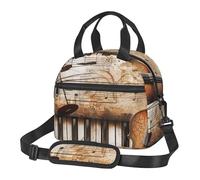 AQRJLPO Sac à déjeuner isotherme avec bandoulière - Motif notes de musique et violon - Réutilisable - Pour le travail, l'école, le pique-nique, les voyages