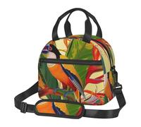 AQRJLPO Sac à déjeuner isotherme imprimé oiseau de paradis tropical avec bandoulière - Sac fourre-tout isotherme réutilisable pour le travail/l'école/pique-nique/voyage