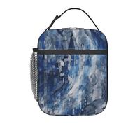 AQRJLPO Sac à déjeuner isotherme réutilisable avec imprimé abstrait bleu pour homme et femme, travail, pique-nique, voyage