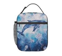 AQRJLPO Sac à déjeuner isotherme réutilisable avec imprimé baleines et méduses pour homme et femme, travail, pique-nique, voyage