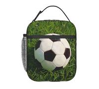 AQRJLPO Sac à déjeuner isotherme réutilisable avec imprimé ballon de football sur herbe pour homme et femme - Pour travail, pique-nique, voyage
