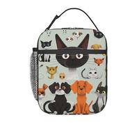 AQRJLPO Sac à déjeuner isotherme réutilisable avec imprimé chat et chien pour homme et femme, travail, pique-nique, voyage