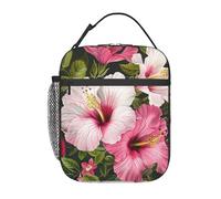 AQRJLPO Sac à déjeuner isotherme réutilisable avec imprimé de fleurs d'hibiscus pour homme et femme, travail, pique-nique, voyage