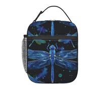 AQRJLPO Sac à déjeuner isotherme réutilisable avec imprimé libellule bleue pour homme et femme, travail, pique-nique, voyage