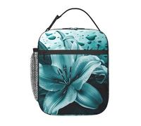 AQRJLPO Sac à déjeuner isotherme réutilisable avec imprimé lys bleu sarcelle pour homme et femme, travail, pique-nique, voyage