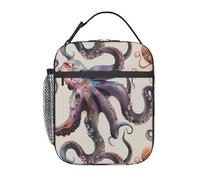 AQRJLPO Sac à déjeuner isotherme réutilisable avec imprimé pieuvre coloré pour homme et femme, travail, pique-nique, voyage
