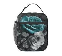 AQRJLPO Sac à déjeuner isotherme réutilisable avec imprimé rose bleu sarcelle pour homme et femme - Pour travail, pique-nique, voyage