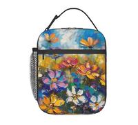 AQRJLPO Sac à déjeuner isotherme réutilisable de style abstrait avec imprimé de fleurs colorées pour femmes, hommes, travail, pique-nique, voyage