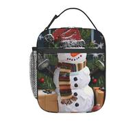 AQRJLPO Sac à déjeuner isotherme réutilisable en carton imprimé bonhomme de neige de Noël pour homme et femme, travail, pique-nique, voyage