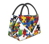 AQRJLPO Sac à déjeuner isotherme réutilisable pour la sensibilisation à l'autisme - Pièces de puzzle - Motif cœur - Pour le bureau, l'école, le pique-nique, la randonnée, la plage
