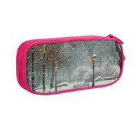 AQRJLPO Snow Falling in The Park Trousse à crayons pour garçons et filles Grande capacité pour bureau, école, étudiants, papeterie, trousse à crayons avec 2 compartiments, noir, rose, Taille unique