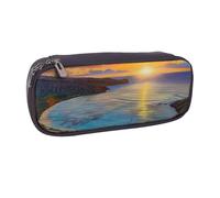AQRJLPO Sunrise Over Hanauma Bay Oahu Trousse à crayons à rabat en cuir avec imprimé hawaïen mignon trousse à crayons trousse de maquillage de voyage cadeau pour étudiants, filles, garçons, femmes