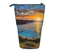 AQRJLPO Sunrise Over Hanauma Bay Oahu Trousse à crayons extensible avec imprimé hawaïen, papeterie de voyage et maquillage pour l'école, le bureau, les voyages, Noir , Taille unique, Cartable