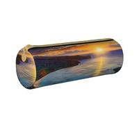 AQRJLPO Sunrise Over Hanauma Bay Oahu - Trousse à crayons ronde en cuir avec imprimé hawaïen, jolie trousse à crayons, trousse à stylos, fournitures scolaires, trousse de maquillage pour garçons