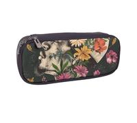 AQRJLPO Thug Life Trousse à crayons à rabat en cuir avec imprimé floral mignon trousse à crayons trousse de maquillage de voyage cadeau pour étudiants, filles, garçons, femmes, Noir , Taille unique