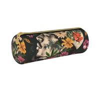 AQRJLPO Thug Life Trousse à crayons ronde en cuir avec imprimé de fleurs, trousse à crayons, trousse de maquillage pour garçons, filles, étudiants, blanc, Taille unique, Cartable