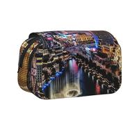 AQRJLPO Trousse à crayons à double couche avec imprimé paysage de prairie et de montagne, fleurs violettes, trousse de maquillage pour l'école, les voyages et le travail, Las Vegas Night View, Taille