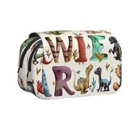 AQRJLPO Trousse à crayons à double couche avec motif feuilles tropicales pour l'école, les voyages et le travail, Lettres d'apprentissage élégantes avec dinosaures, Taille unique, Cartable