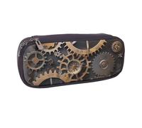 AQRJLPO Trousse à crayons à rabat en cuir avec engrenages mécaniques Steampunk - Jolie trousse à crayons - Trousse de maquillage de voyage - Cadeau pour étudiants, filles, garçons, femmes, Noir