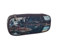 AQRJLPO Trousse à crayons à rabat en cuir avec imprimé des îles de Norvège - Jolie trousse à crayons - Trousse de maquillage de voyage - Cadeau pour étudiants, filles, garçons, femmes, Noir , Taille